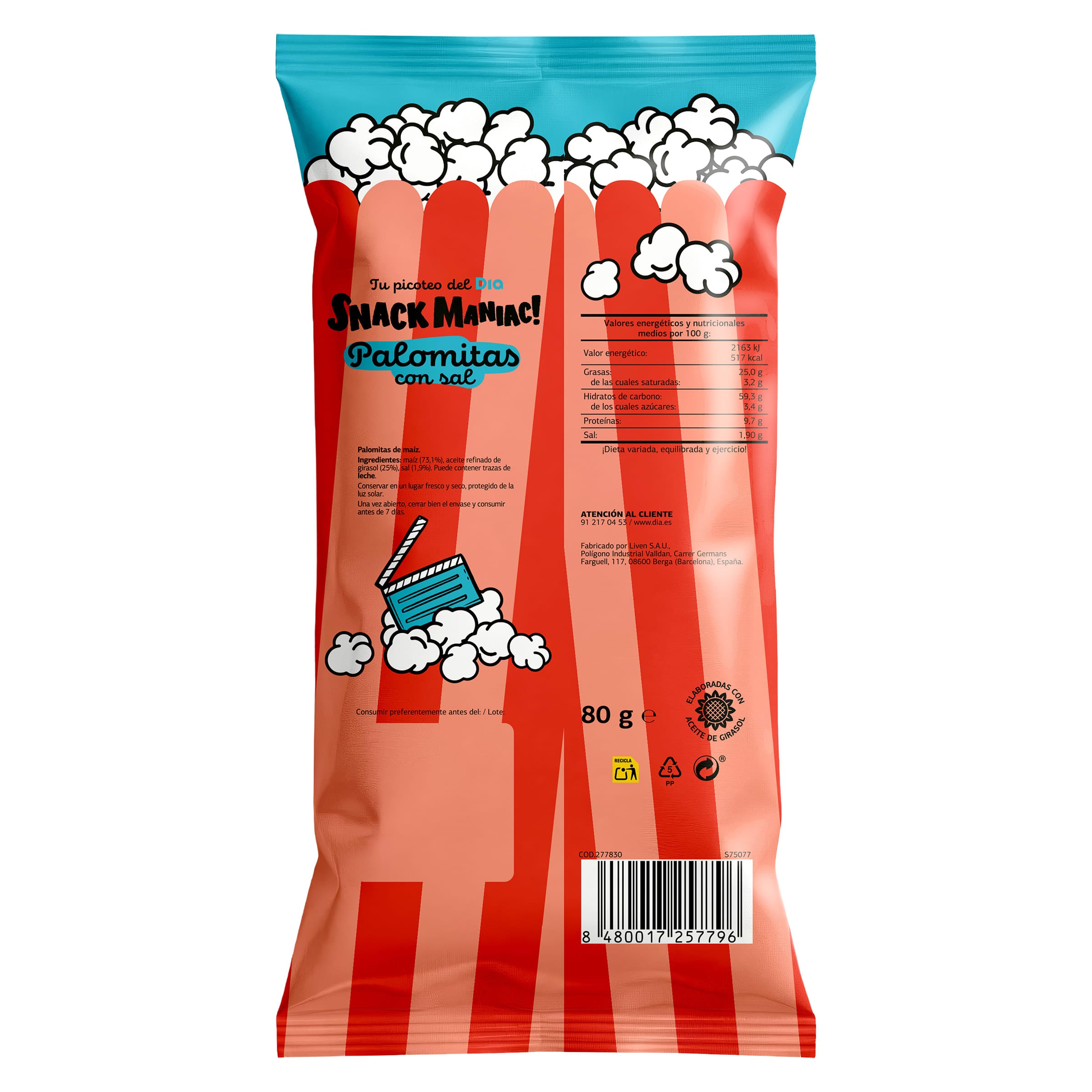 Palomitas con sal Dia Snack Maniac 80 g