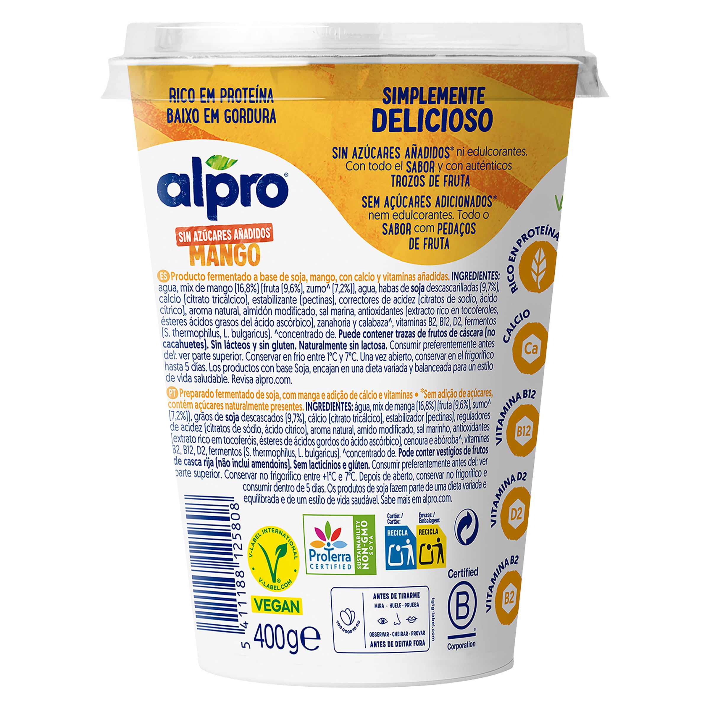 Postre de soja sabor mango sin azúcar Alpro 400 g