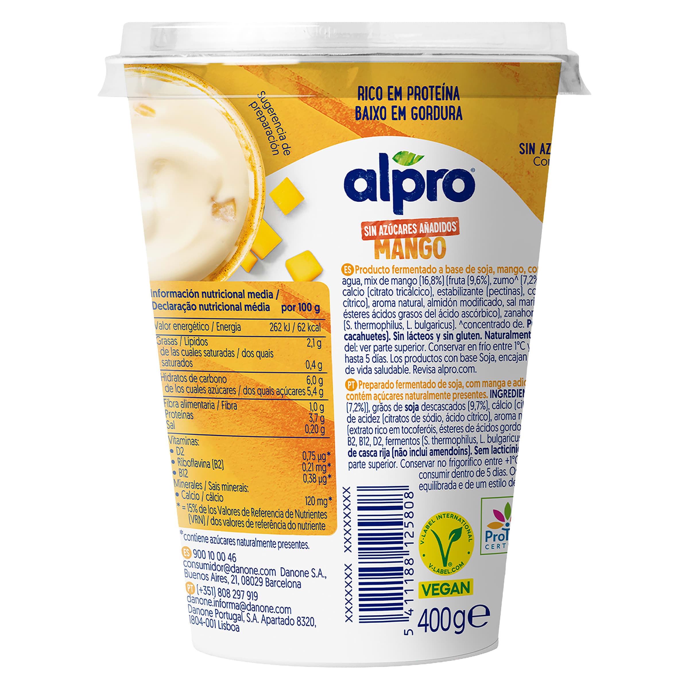 Postre de soja sabor mango sin azúcar Alpro 400 g