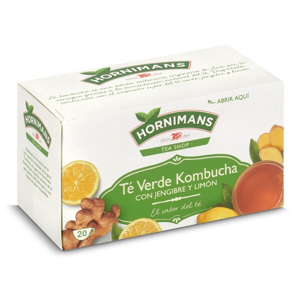 Té Verde Kombucha Jengibre Limón Hornimans 20 Bolsitas.