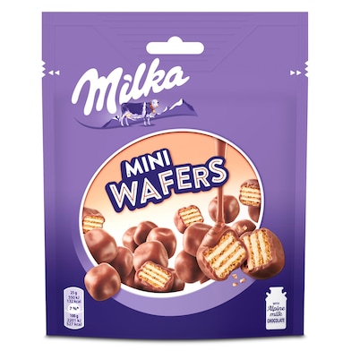 Galletas de barquillo recubiertas de chocolate mini wafers Milka bolsa 110 g-0