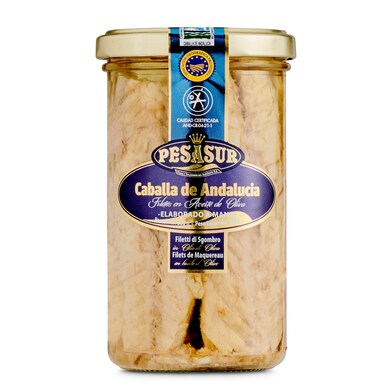 Filete de caballa en aceite de oliva Pesasur frasco 180 g-0 Filete de caballa en aceite de oliva Pesasur frasco 180 g-0