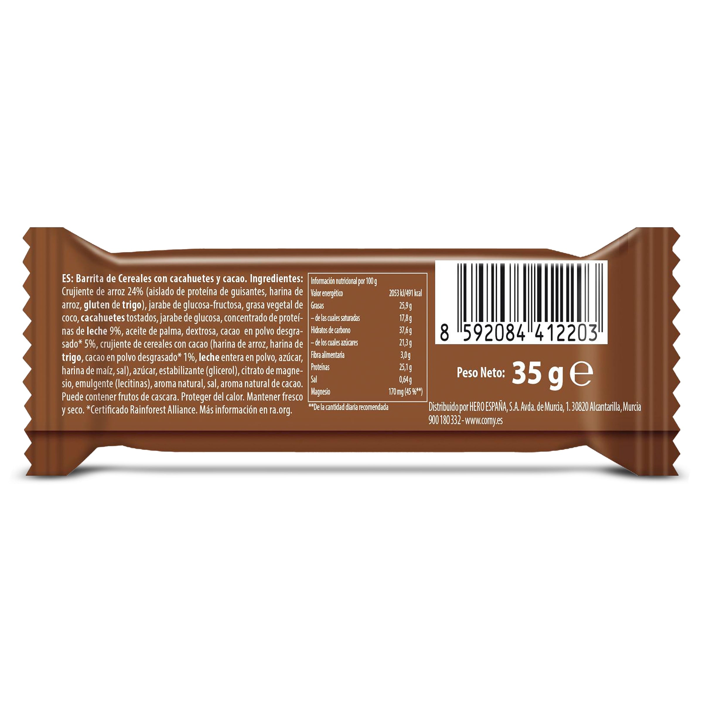 Barritas de cereales con cacahuetes y cacao Corny 35 g