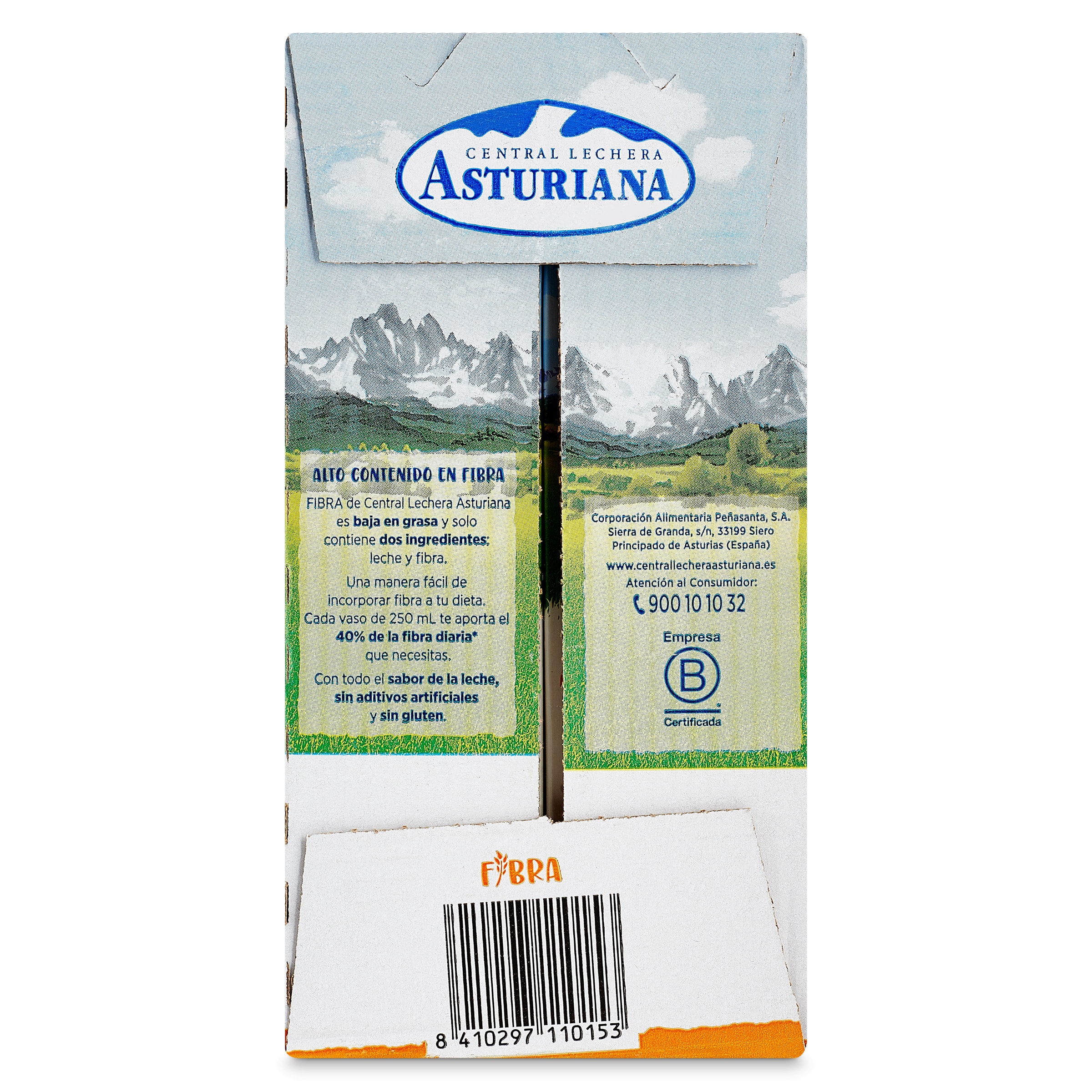 Leche semidesnatada fibra Asturiana pack 6 x 1 L