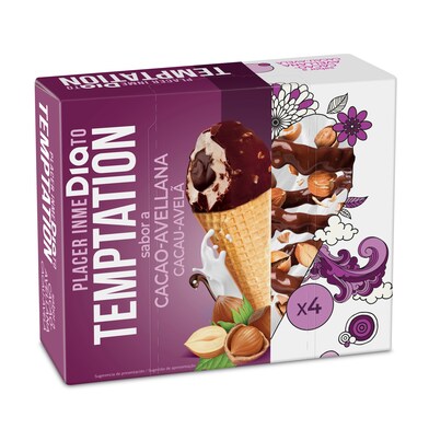 Helado cono de cacao y avellana 4 unidades Temptation de Dia caja 280 g-0