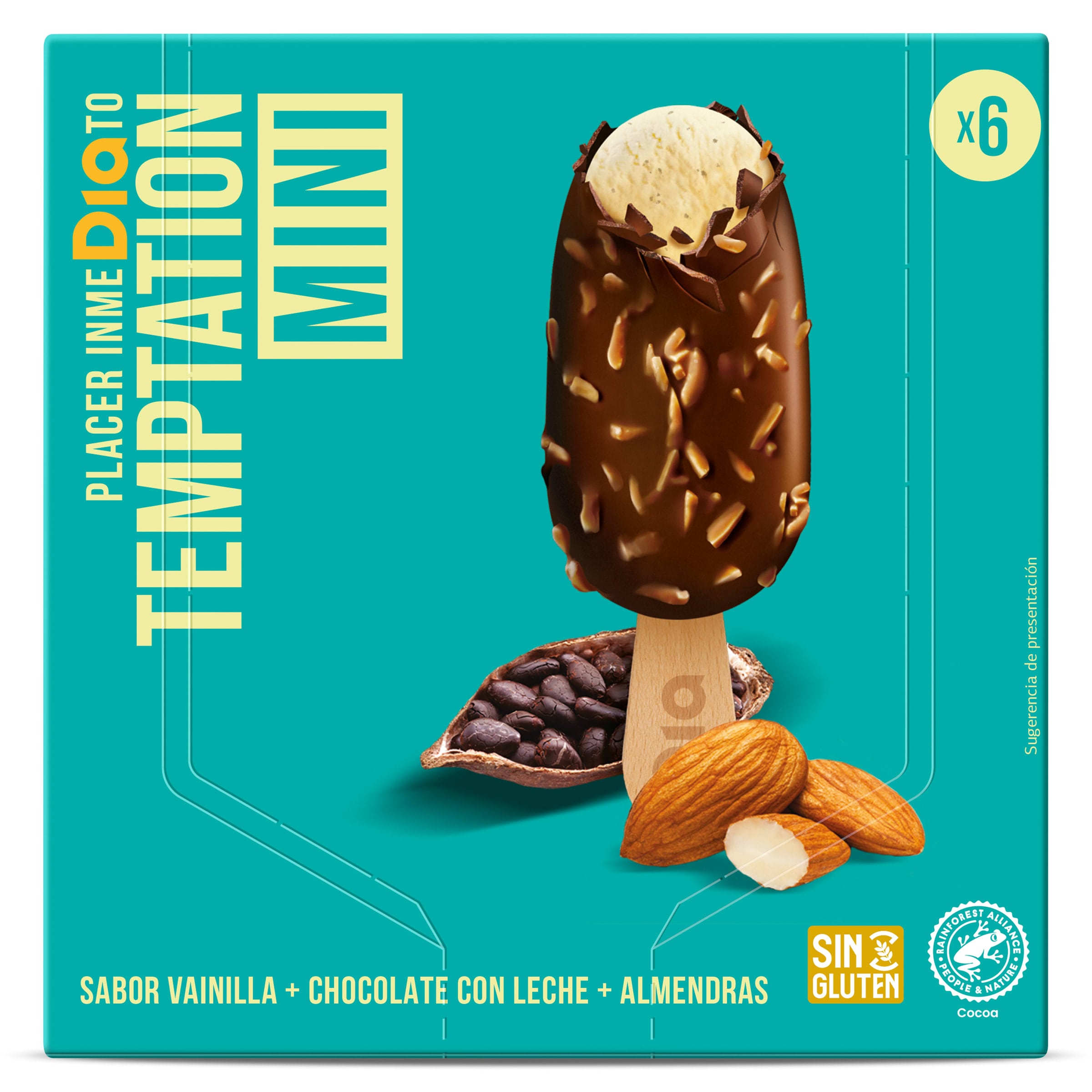 Helado mini bombón almendrado Dia Temptation 6 x 36 g