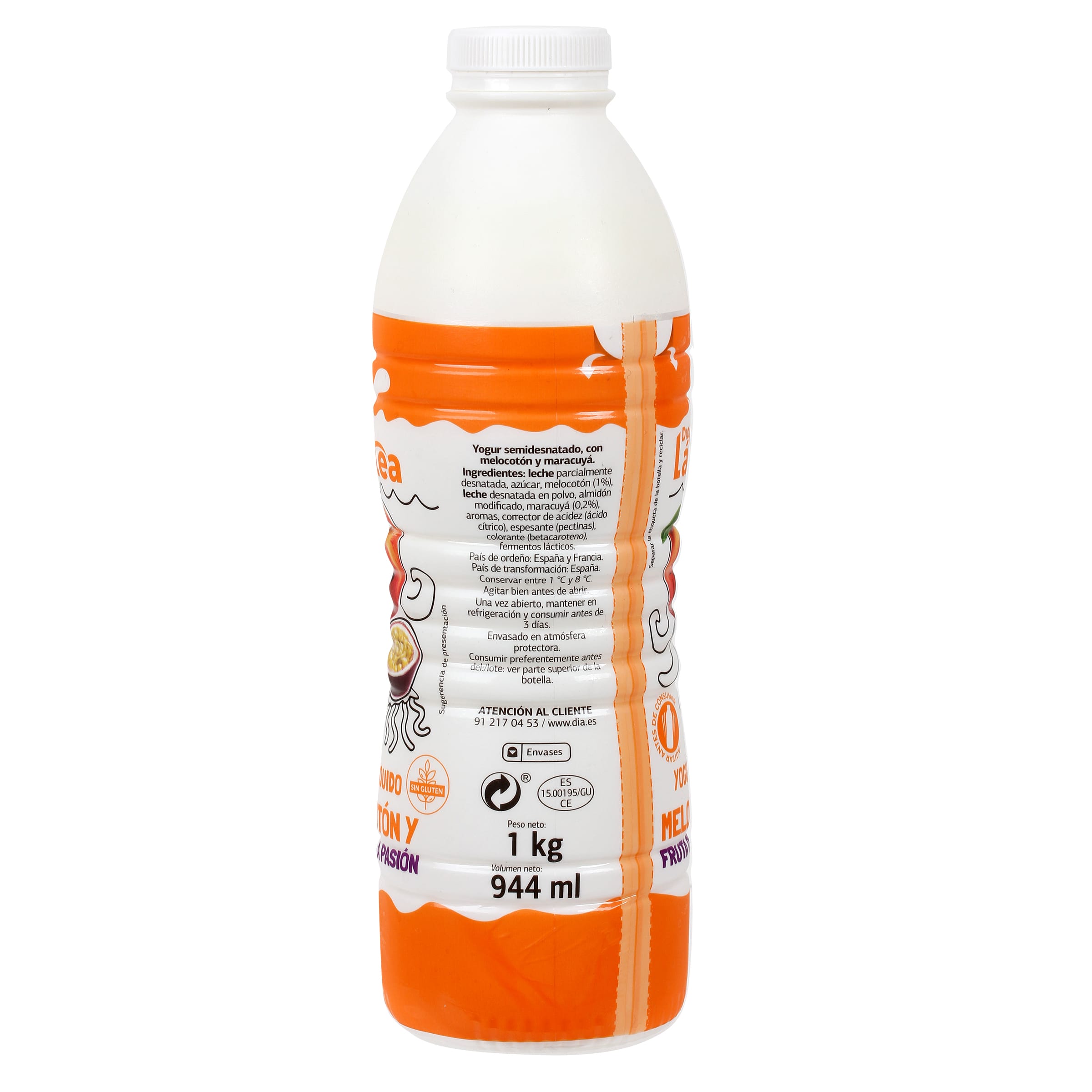 Yogur líquido sabor melocotón y fruto de la pasión Dia Láctea 1 Kg