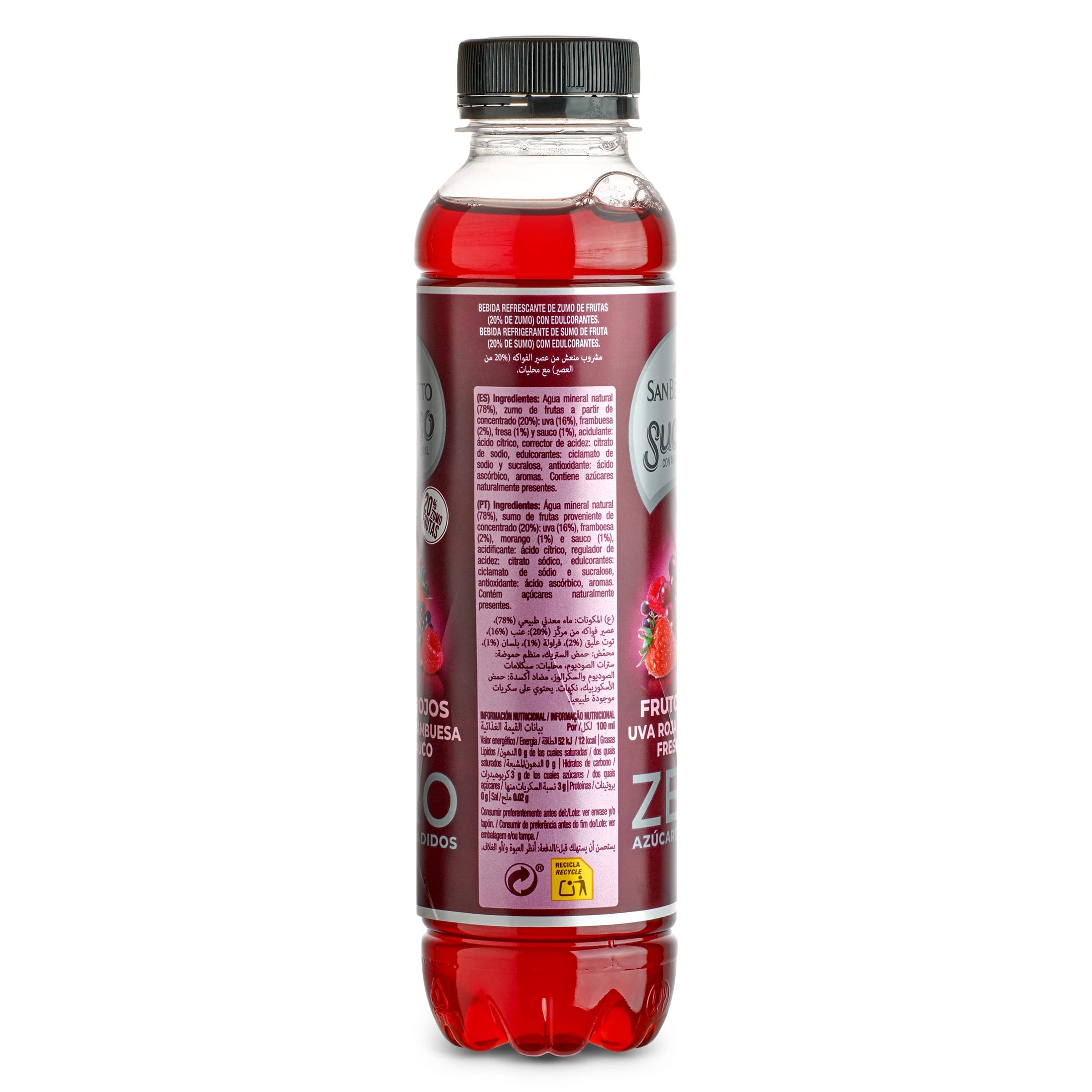 Agua mineral con frutos rojos zero San Benedetto 400 ml