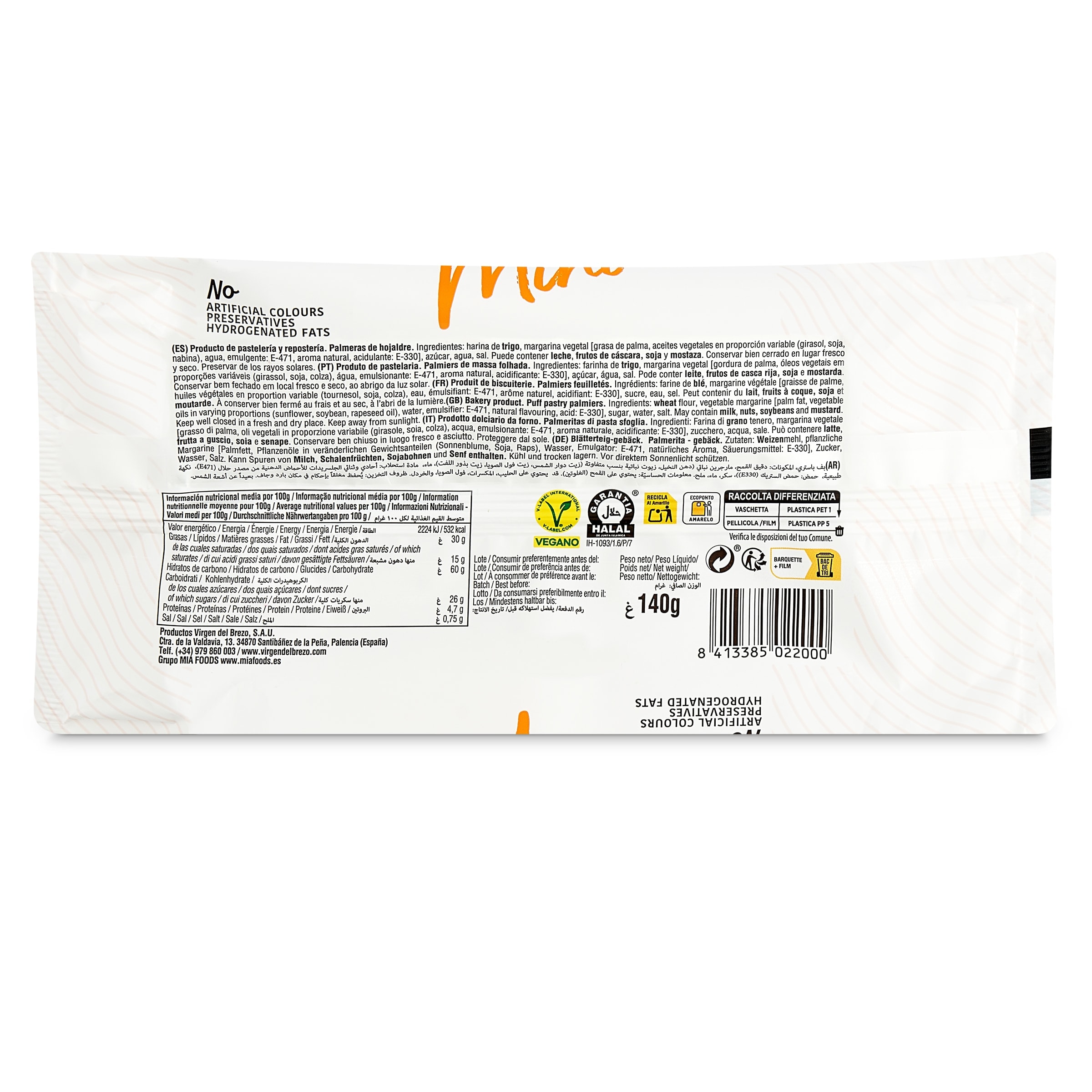Mini palmeritas de hojaldre Virgen del Brezo 140 g