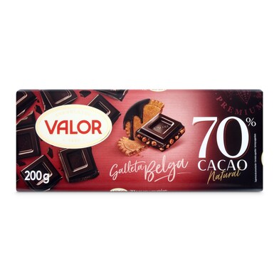Chocolate negro 70% cacao con galleta belga Valor 200 g-0 Chocolate negro 70% cacao con galleta belga Valor 200 g-0