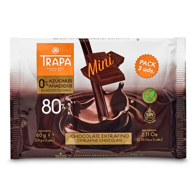 Mini chocolate nego 80% sin azúcar Trapa bolsa 60 g-0 Mini chocolate nego 80% sin azúcar Trapa bolsa 60 g-0