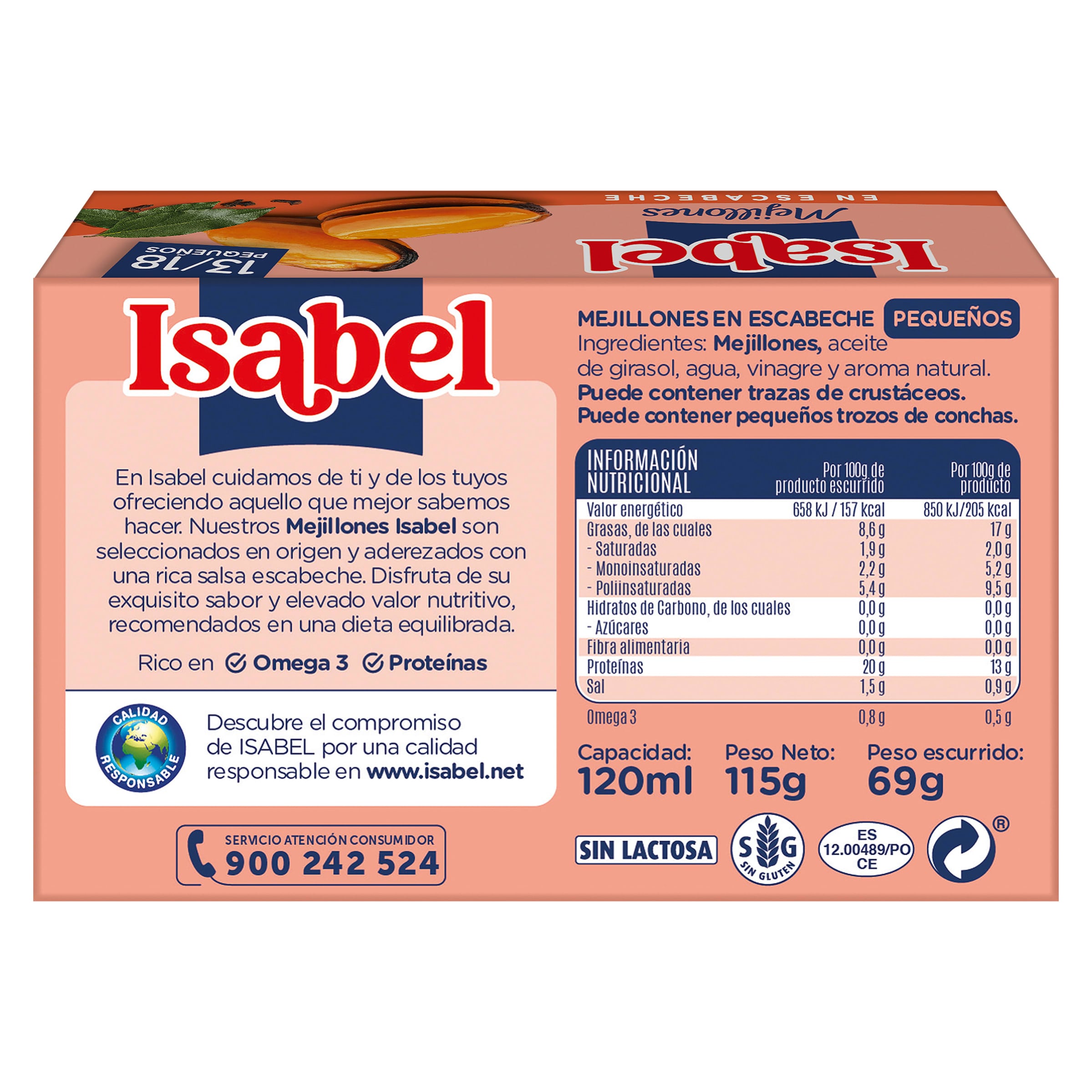 Mejillones en escabeche 13/18 piezas Isabel 69 g
