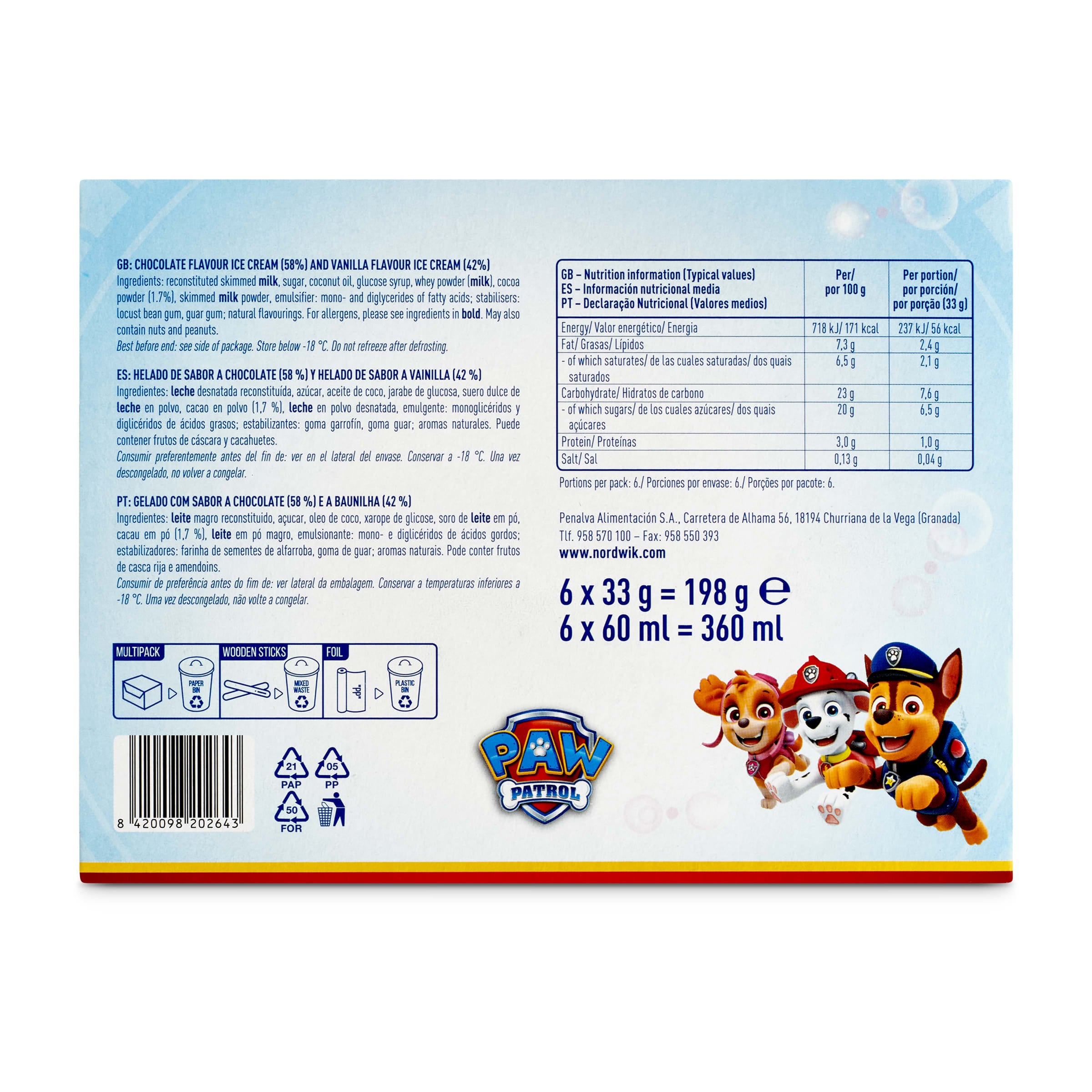 Helados Patrulla Canina Nordwik 6 x 33 g