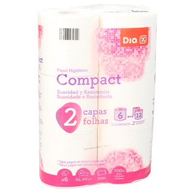 Papel higiénico compacto blanco 2 capas Dia bolsa 6 unidades-0 Papel higiénico compacto blanco 2 capas Dia bolsa 6 unidades-0