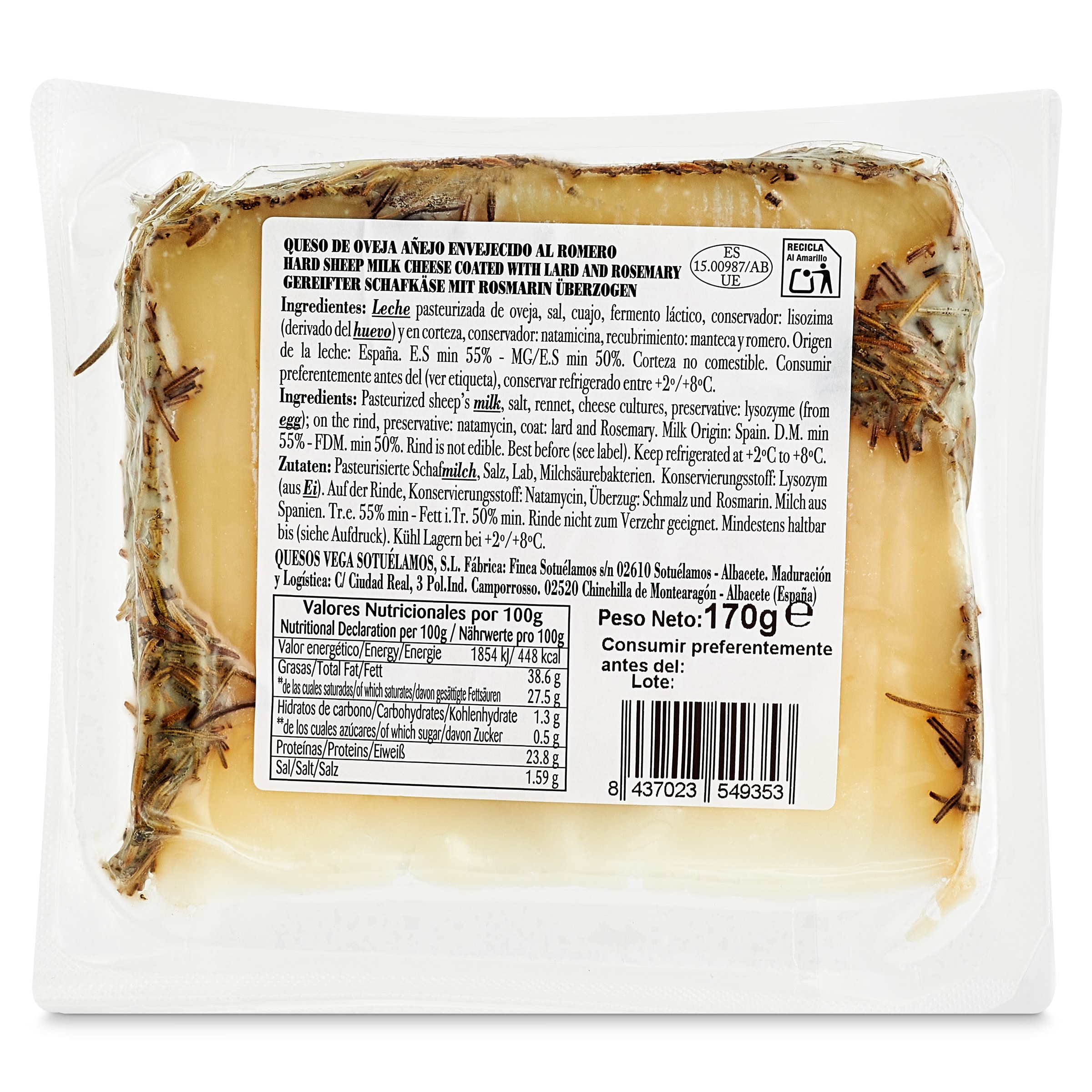 Queso de oveja al romero Vega Sotuélamos 170 g