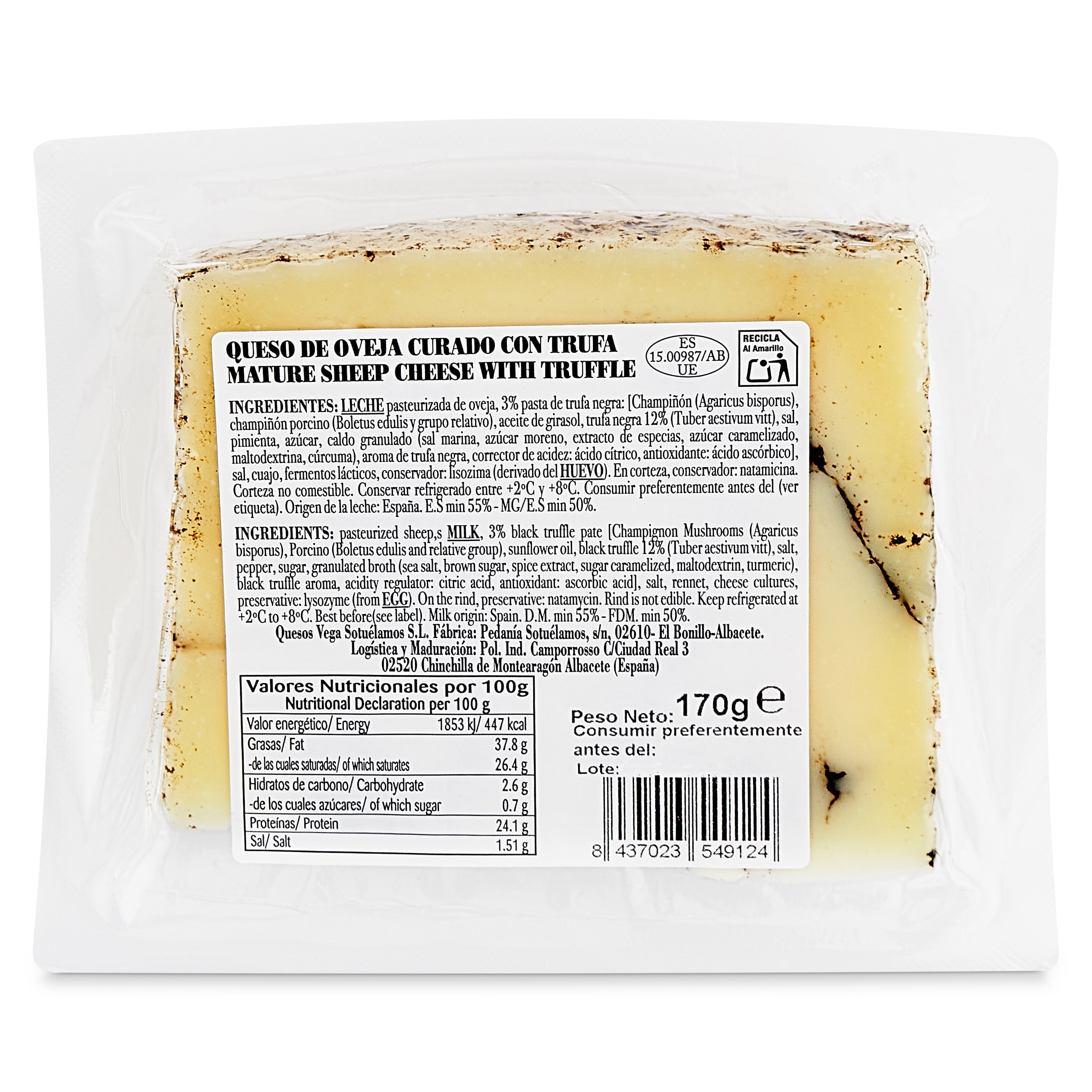 Queso de oveja curado trufado Vega Sotuélamos 170 g