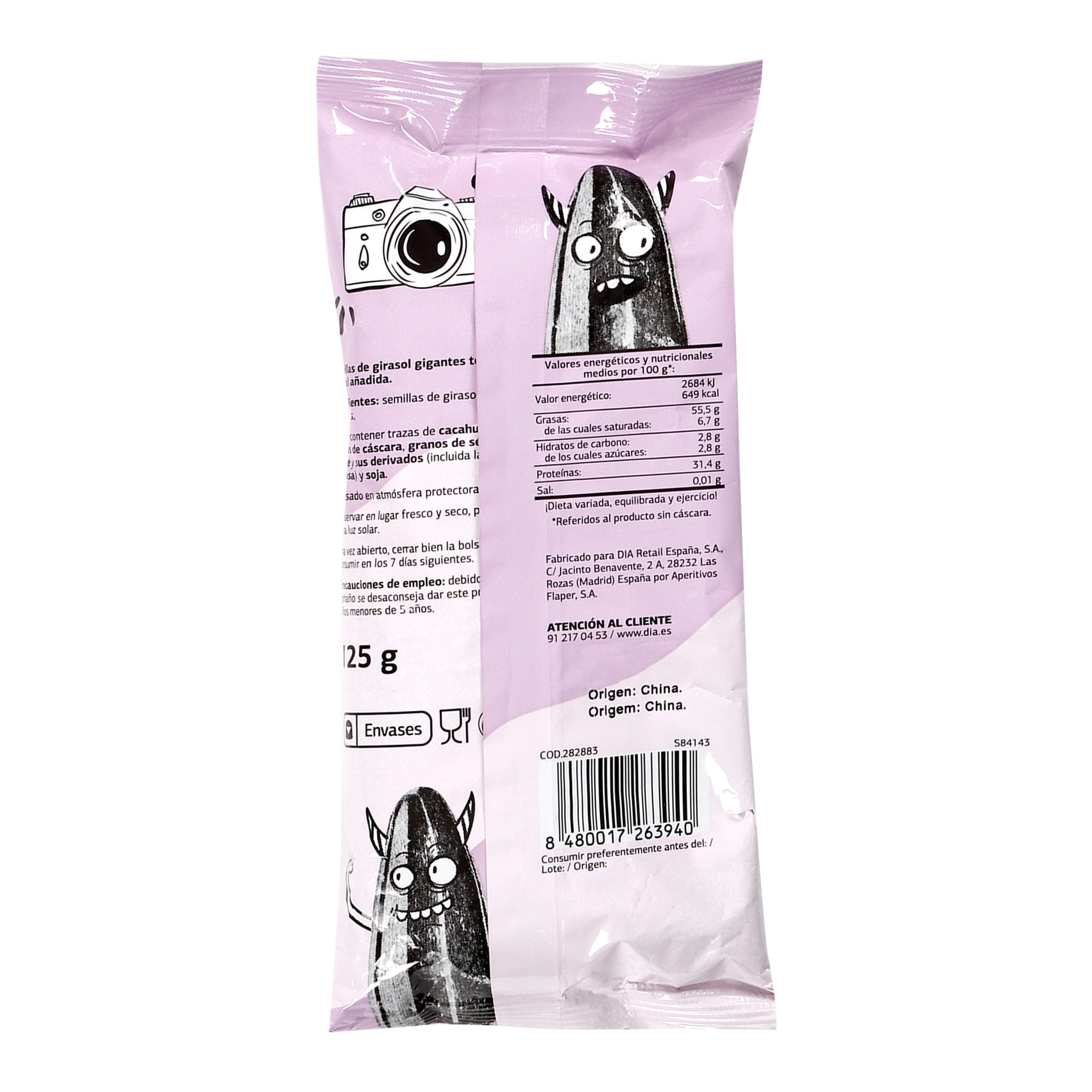 Pipas gigantes sin sal Dia Snack Maniac 125 g