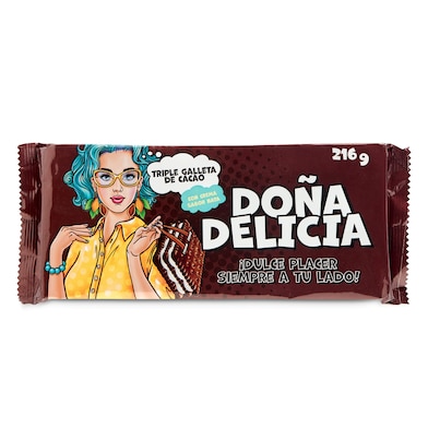 Triple galleta de cacao rellena de crema sabor nata Doña delicia caja 216 g-0
