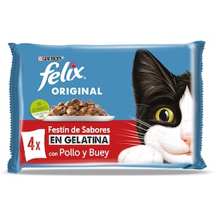 Alimento para gatos en gelatina con pollo y buey Felix 4 x 85 g