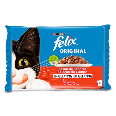 Alimento para gatos en gelatina sabor carne Felix bolsa 340 g-0