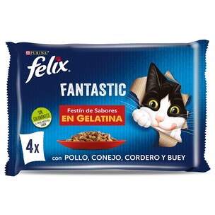 Alimento para gatos fantastic con pollo, conejo, cordero y buey Felix 4 x 85 g