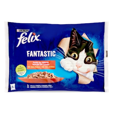Alimento para gatos fantastic sabor carne Felix bolsa 4 x 85 g-0