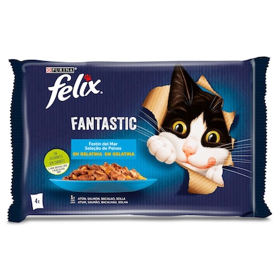 Alimento para gatos fantastic sabor festín del mar 4 unidades Felix bolsa 340 g-0