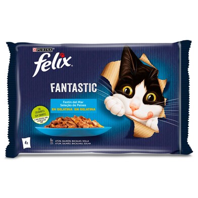 Alimento para gatos fantastic sabor festín del mar 4 unidades Felix bolsa 340 g-0