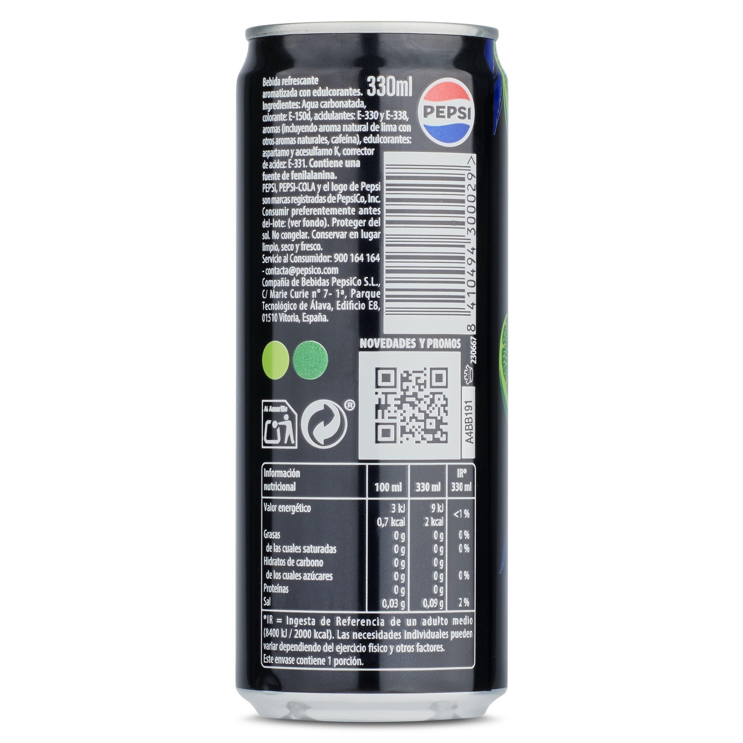 Pepsi zero azúcar sabor lima 330 ml