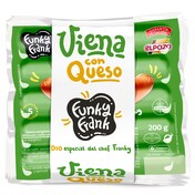 Salchichas cocidas Viena con queso FUNKY FRANK pack 3 unidades BOLSA 600 GR