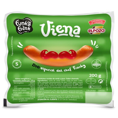 Salchichas cocidas Viena clásicas Funky Frank de Dia bolsa 3 x 200 g-0