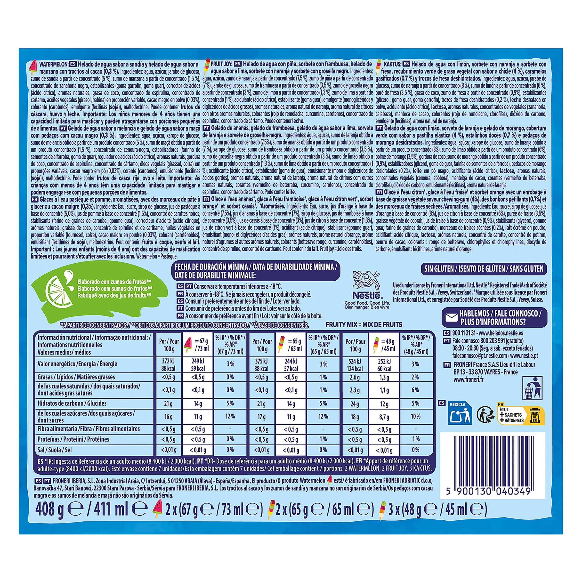 Pirulo fruity mix Nestlé 7 unidades 408 g
