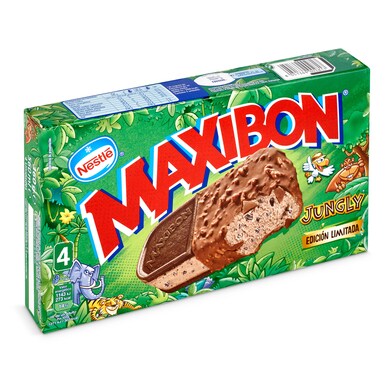 Helado de chocolate jungly con trozos de chocolate y galleta 4 unidades Nestlé Maxibon caja 360 g-0