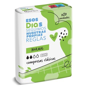 compresas clasicas normal sin alas 20 unidades