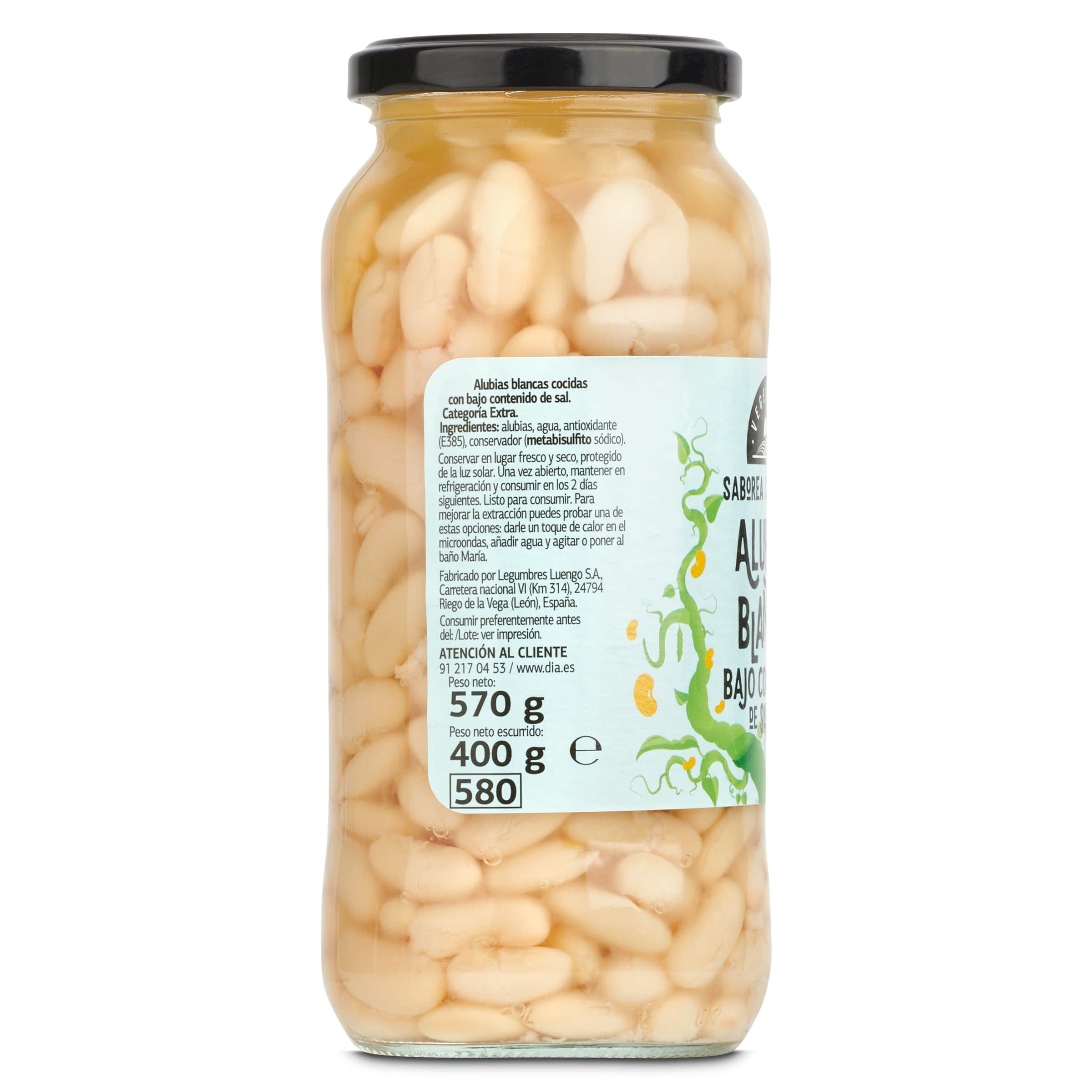 Alubias blancas cocidas bajas en sal Dia Vegecampo 400 g