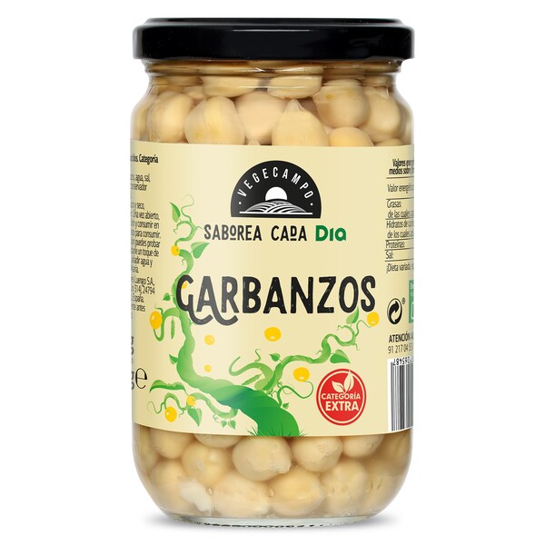 Garbanzos Cocidos Extra Dia Vegecampo Frasco 210 Gr.