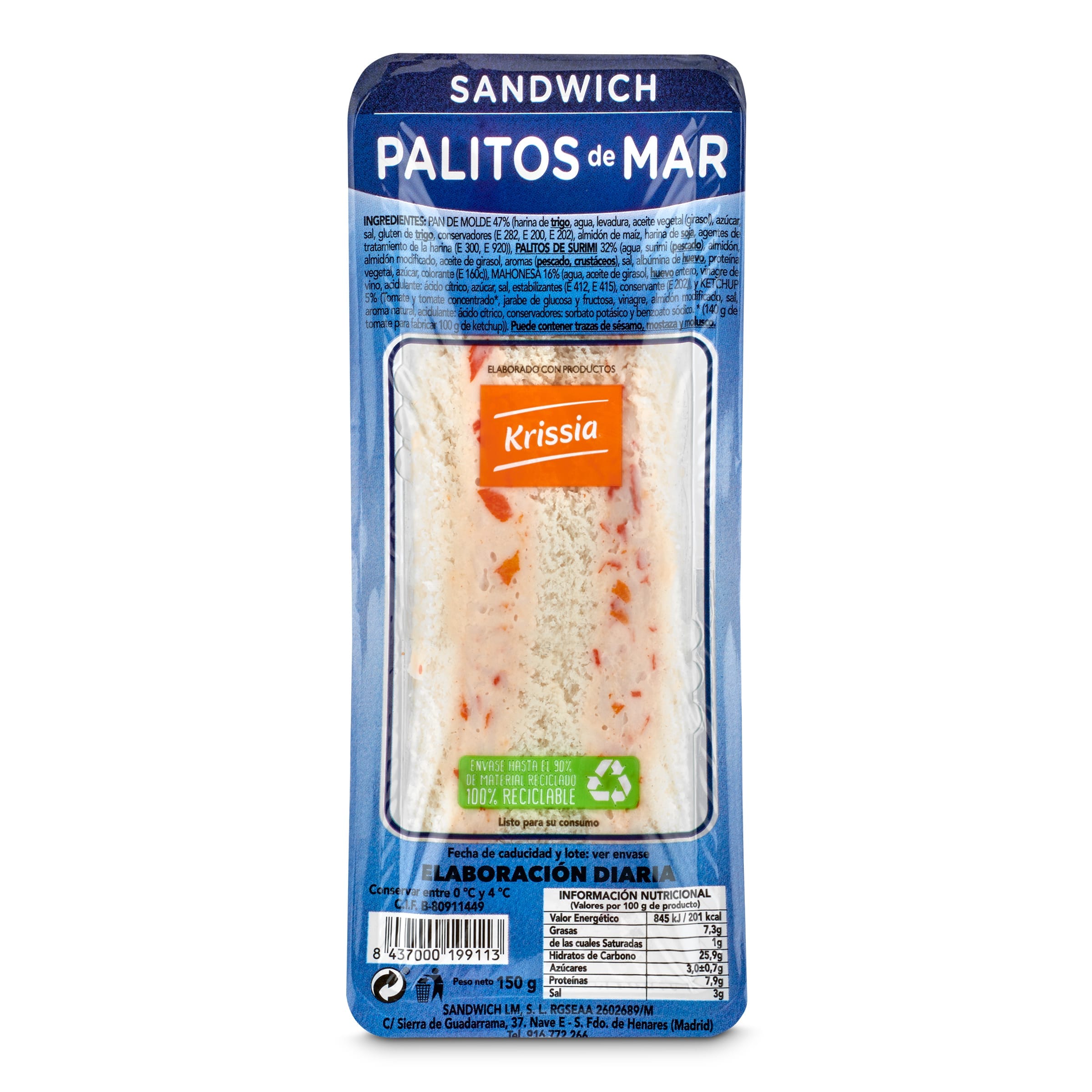 Sándwich con palitos de mar Lm 150 g