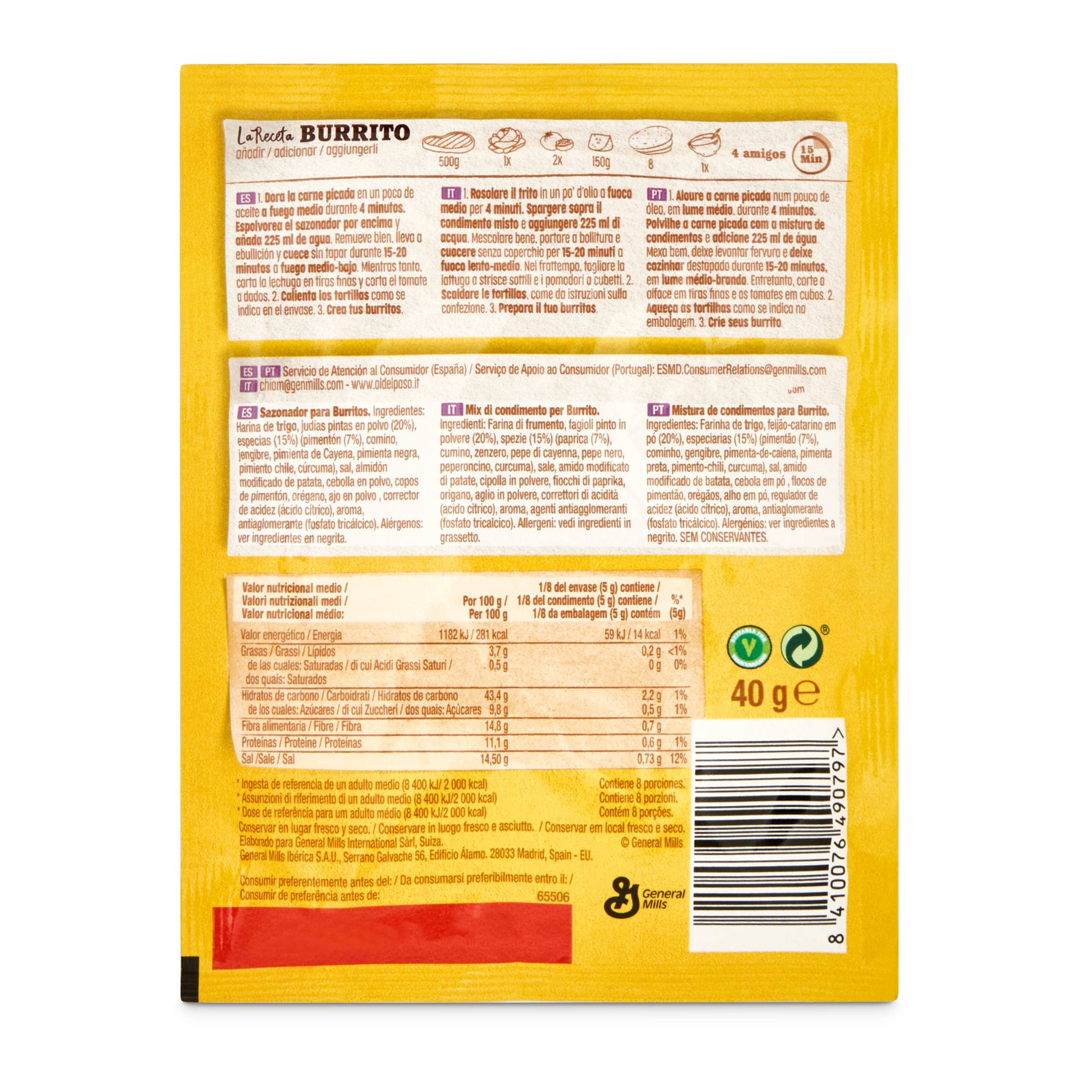 Sazonador para burritos suave Old El Paso 40 g