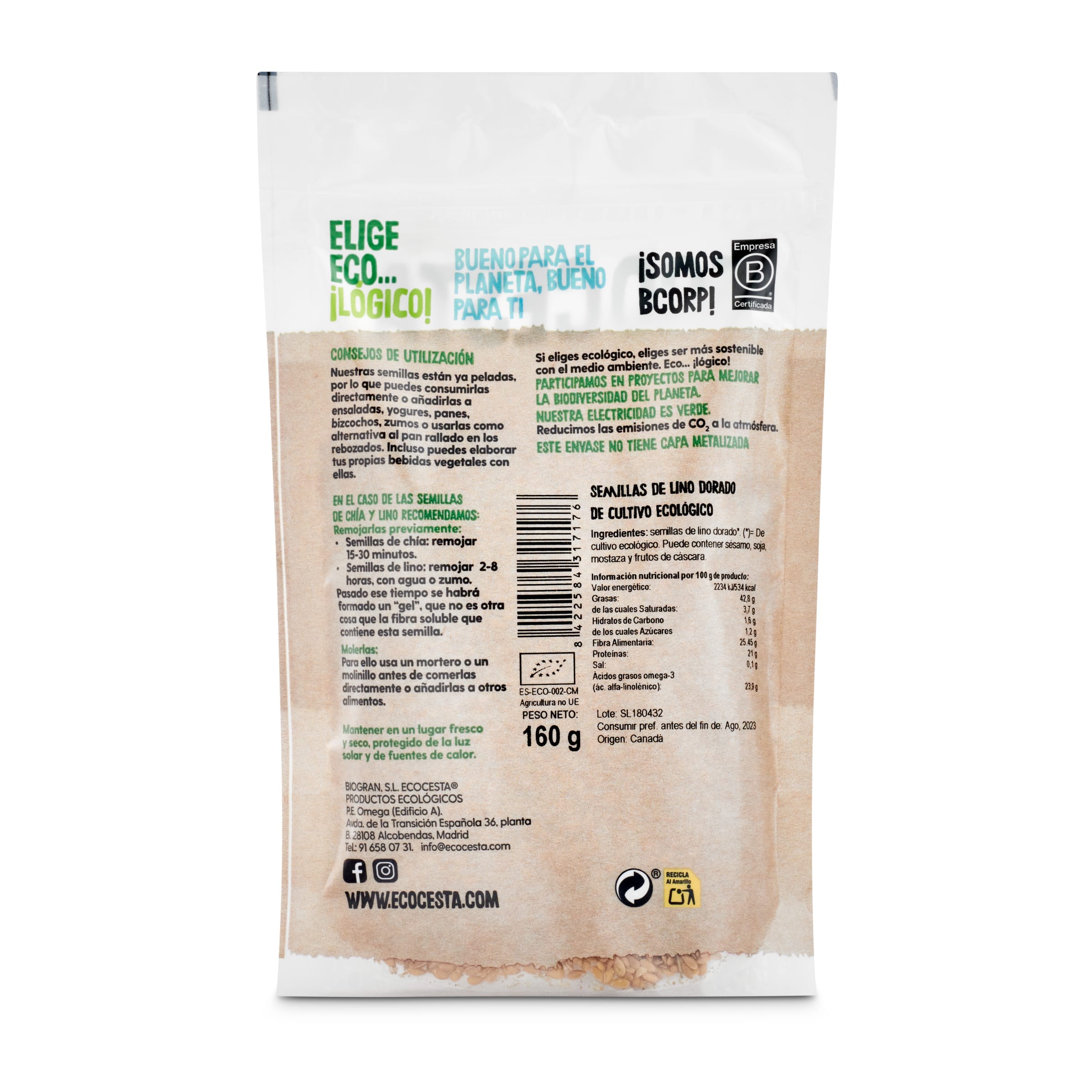 Semillas de lino dorado Ecocesta 160 g