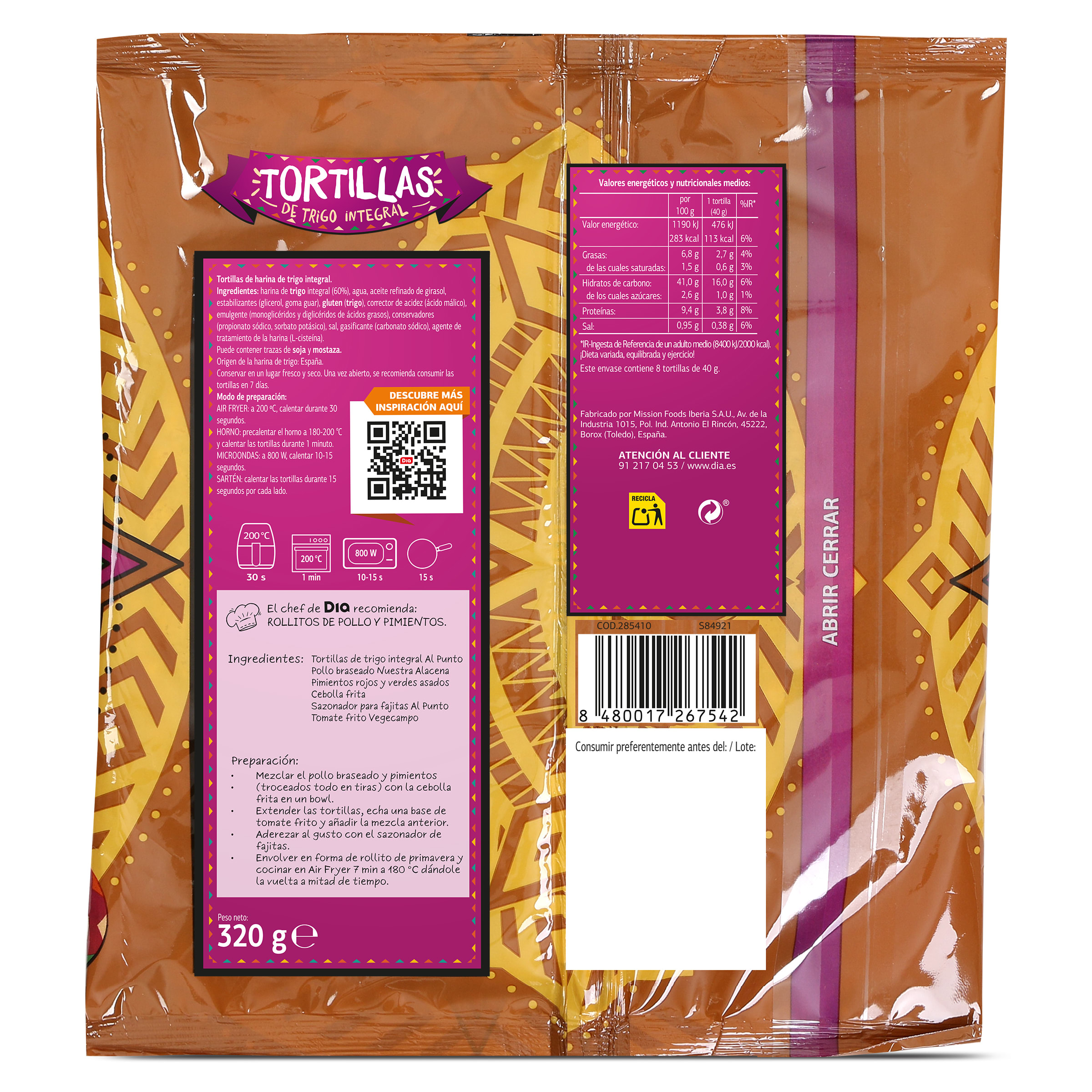Tortillas de trigo integral Dia Al Punto 320 g