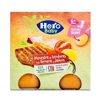 Puré de menestra de verduras con ternera y jamón Hero frasco 470 g-0 Puré de menestra de verduras con ternera y jamón Hero frasco 470 g-0
