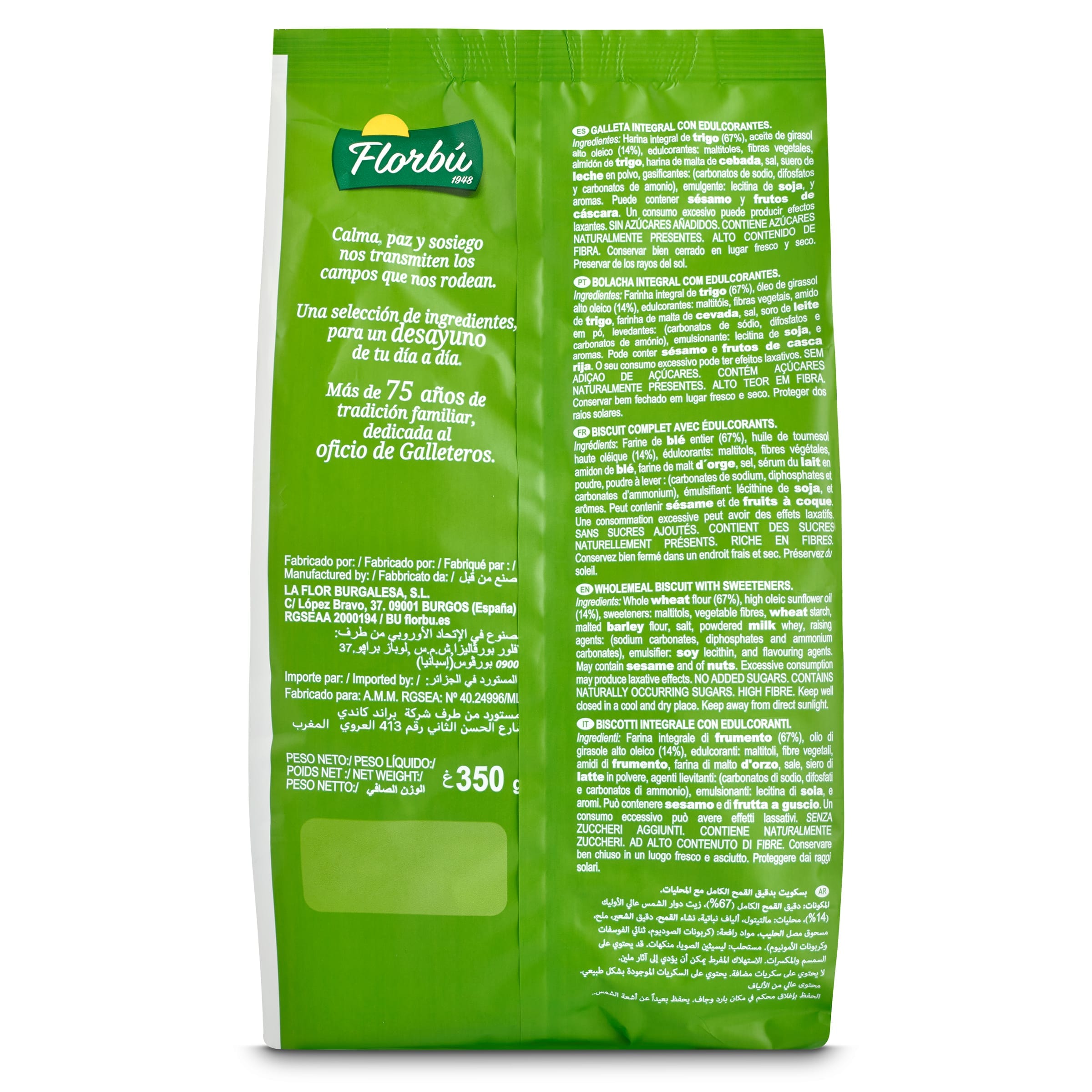 Galletas integrales sin azúcar Florbu 350 g