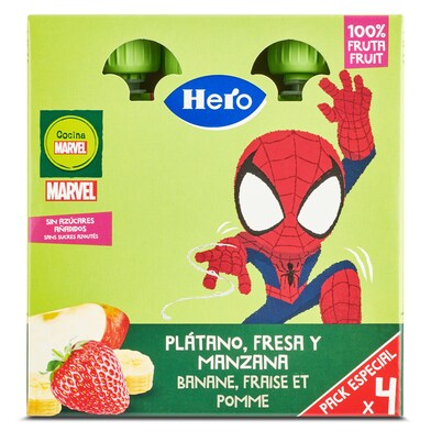 Puré de plátano, fresa y manzana Hero bolsa 4 x 100 g-1
