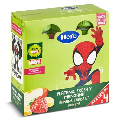 Puré de plátano, fresa y manzana Hero bolsa 4 x 100 g-0 Puré de plátano, fresa y manzana Hero bolsa 4 x 100 g-0