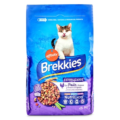Alimento para gatos esterilizados con pollo Brekkies bolsa 3 Kg-0