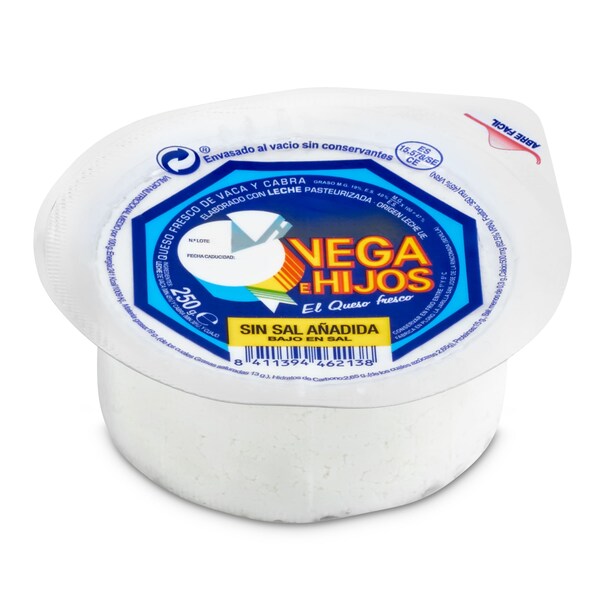 Queso Fresco sin Sal Vega e Hijos Envase 250 Gr.