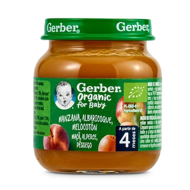 Puré de manzana, albaricoque y melocotón Gerber frasco 125 g-0