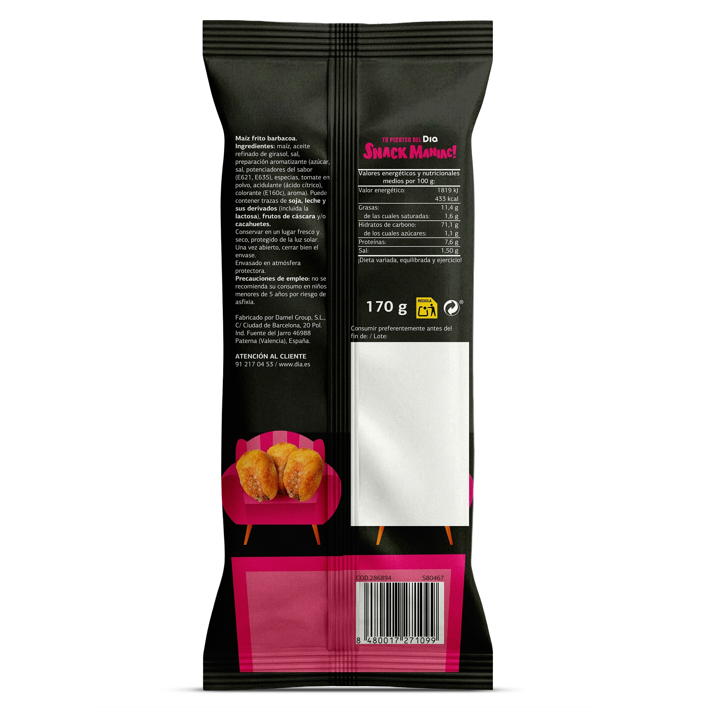 Maíz frito sabor barbacoa Dia Snack Maniac 170 g
