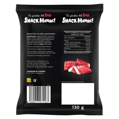 Patatas fritas a la sartén sabor jamón ibérico Snack Maniac de Dia bolsa 130 g-1 Patatas fritas a la sartén sabor jamón ibérico Snack Maniac de Dia bolsa 130 g-1