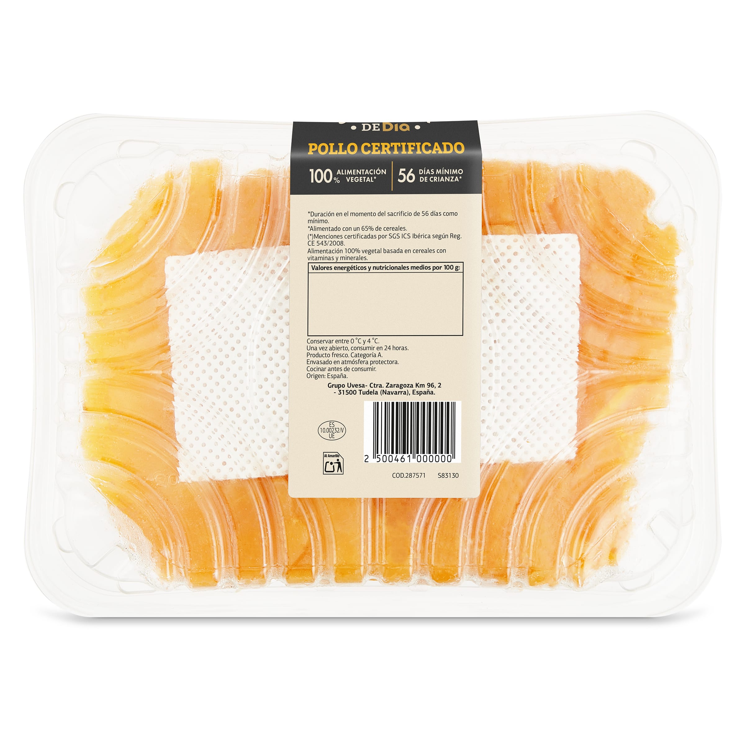Pechuga fileteada de pollo certificado Selección de Dia 550 g aprox.